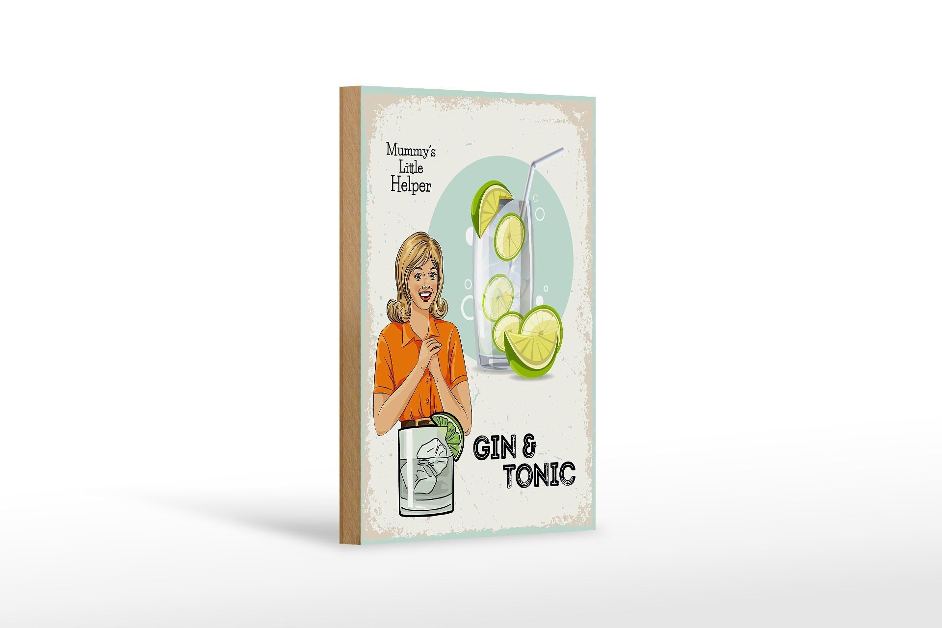 Cartello in legno con scritta Il piccolo aiutante della mamma Gin & Tonic 12x18 cm