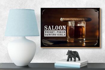Panneau en bois disant Saloon Whisky Poker Dancing girls 18x12 cm 3