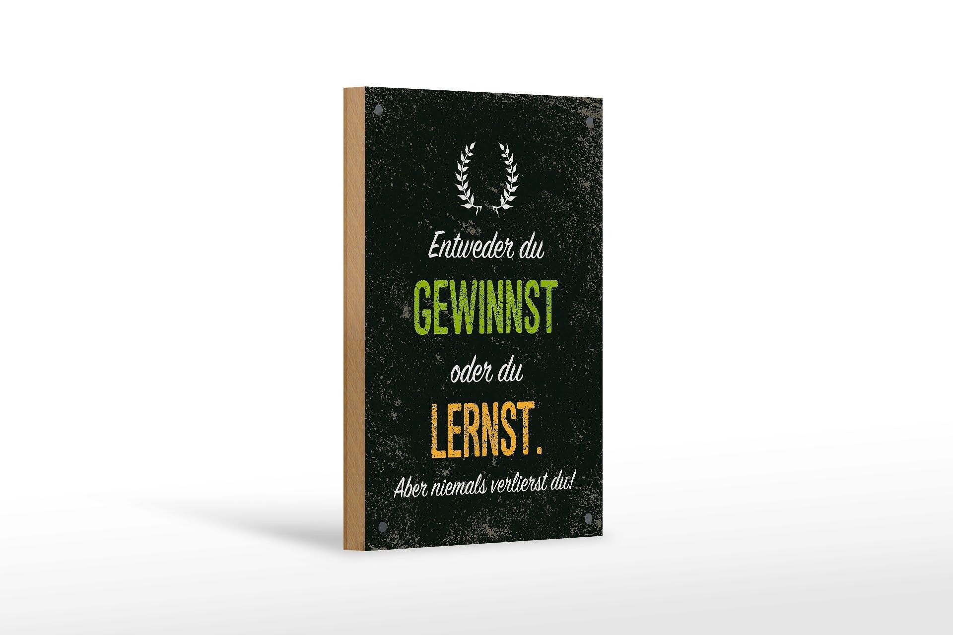 Holzschild Spruch Entweder du gewinnst oder lernst 12x18 cm