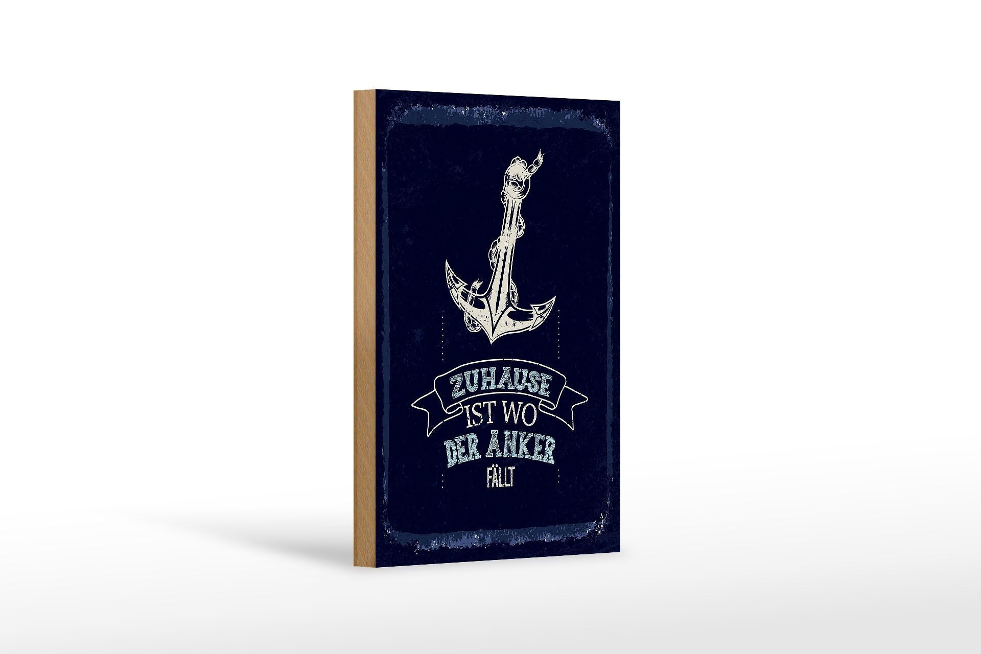 Cartello in legno con scritta "Casa è dove cade l'ancora" 12x18 cm