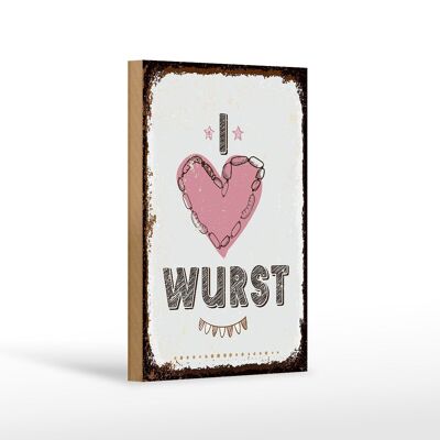 Cartello in legno con scritto "Cibo Amo la salsiccia" cuore 12x18 cm regalo
