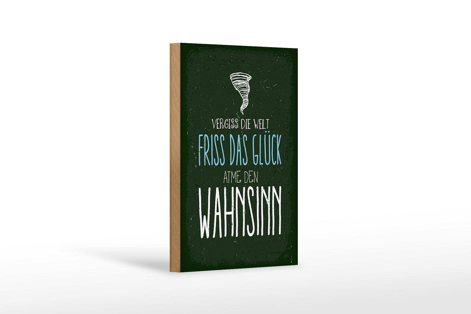 Cartello in legno con scritto felicità dimentica mondo respira follia 12x18 cm