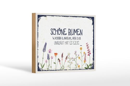 Holzschild Spruch schöne Blumen wachsen langsam 18x12 cm Dekoration