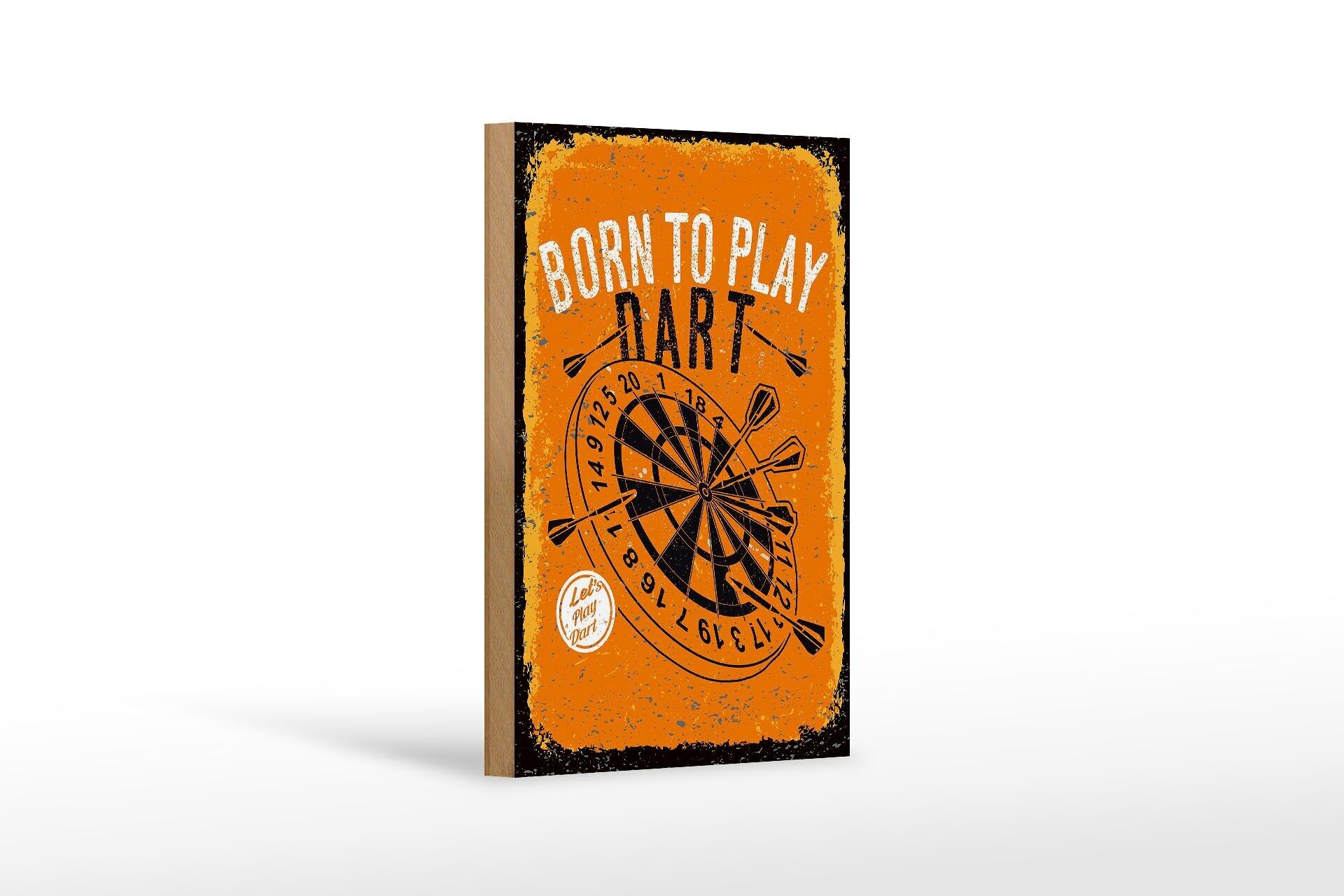 Letrero de madera que dice Nacido para jugar Dart Let`s play decoración 12x18 cm