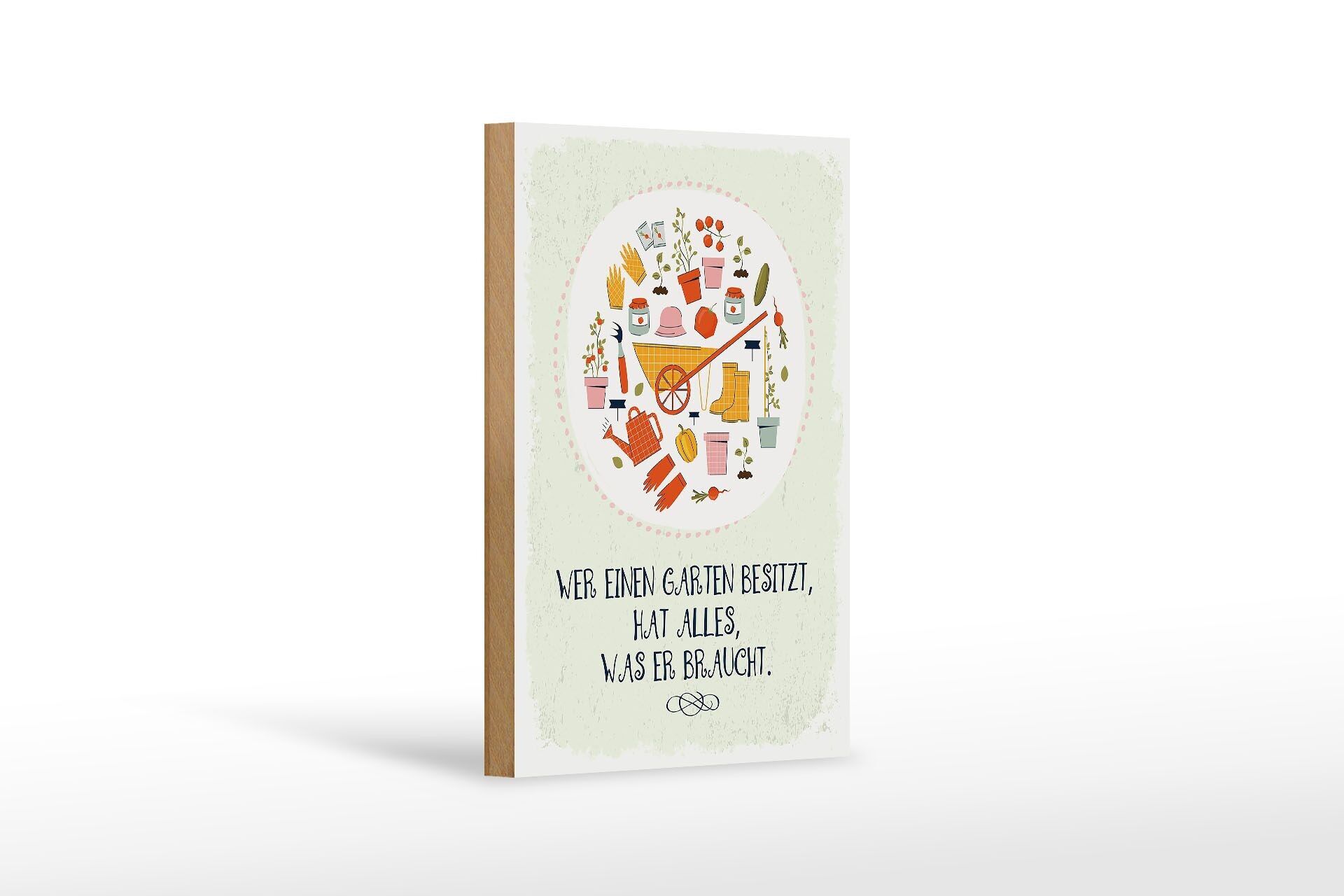 Cartello in legno con scritta Chi possiede un giardino ha tutto 12x18 cm decoro