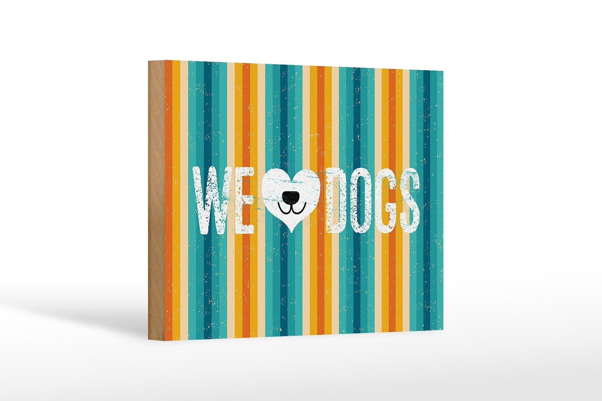 Cartello in legno con scritta "Cane Wel love Cani" 18x12 cm decorazione regalo