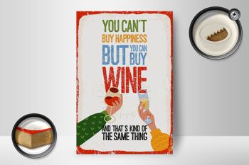 Panneau en bois disant que le vin ne peut pas acheter le bonheur mais le vin 12x18 cm 2