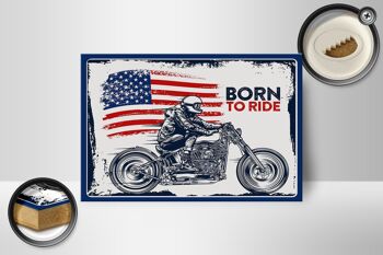 Panneau en bois disant Biker Born to Ride USA 18x12 cm Moto 2