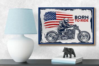Panneau en bois disant Biker Born to Ride USA 18x12 cm Moto 3