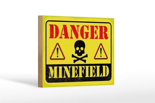 Holzschild Achtung Danger Mine Field Minenfeld 18x12 cm Dekoration
