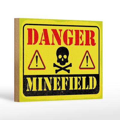 Holzschild Achtung Danger Mine Field Minenfeld 18x12 cm Dekoration