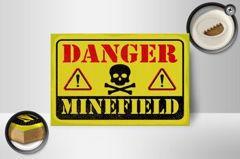 Panneau en bois Attention Danger Mine Field champ de mines 18x12 cm décoration 2