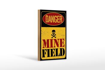 Panneau en bois Attention Danger Mine Field champ de mines 12x18 cm décoration 1