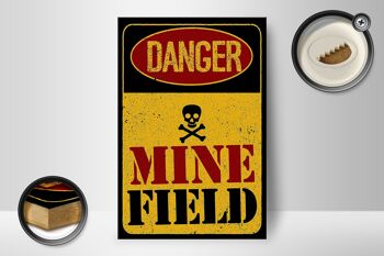 Panneau en bois Attention Danger Mine Field champ de mines 12x18 cm décoration 2
