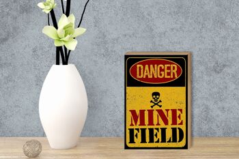 Panneau en bois Attention Danger Mine Field champ de mines 12x18 cm décoration 3