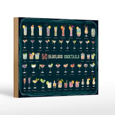 Wooden sign 50 Fabulous Cocktails Drinks 18x12 cm decoration