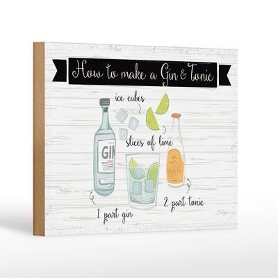 Cartello in legno con scritta Come realizzare un Gin & Tonic decorazione 18x12 cm