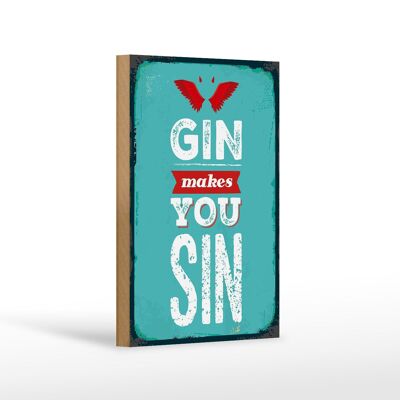 Cartello in legno con scritta Gin ti fa Sin Devil Hell decorazione 12x18 cm