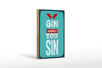 Panneau en bois disant Gin makes you Sin Devil Hell 12x18 cm décoration 1