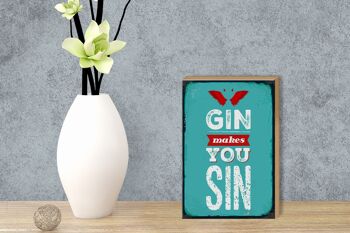 Panneau en bois disant Gin makes you Sin Devil Hell 12x18 cm décoration 3