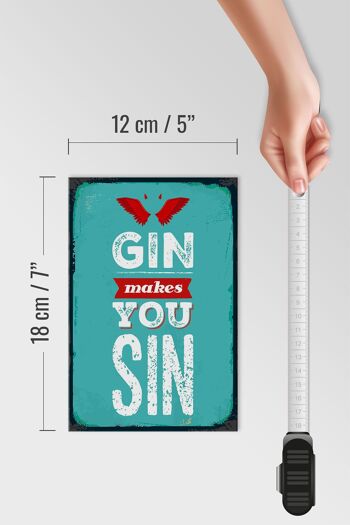 Panneau en bois disant Gin makes you Sin Devil Hell 12x18 cm décoration 4