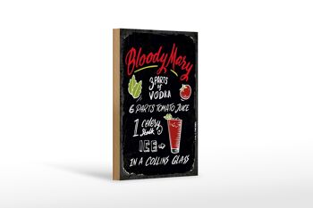 Panneau en bois recette Bloody Mary Cocktail 12x18cm décoration 1