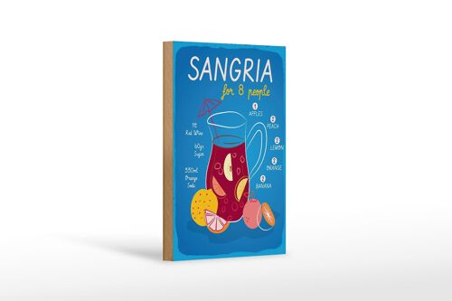 Holzschild Rezept Sangria Recipe for 8 people 12x18 cm Dekoration