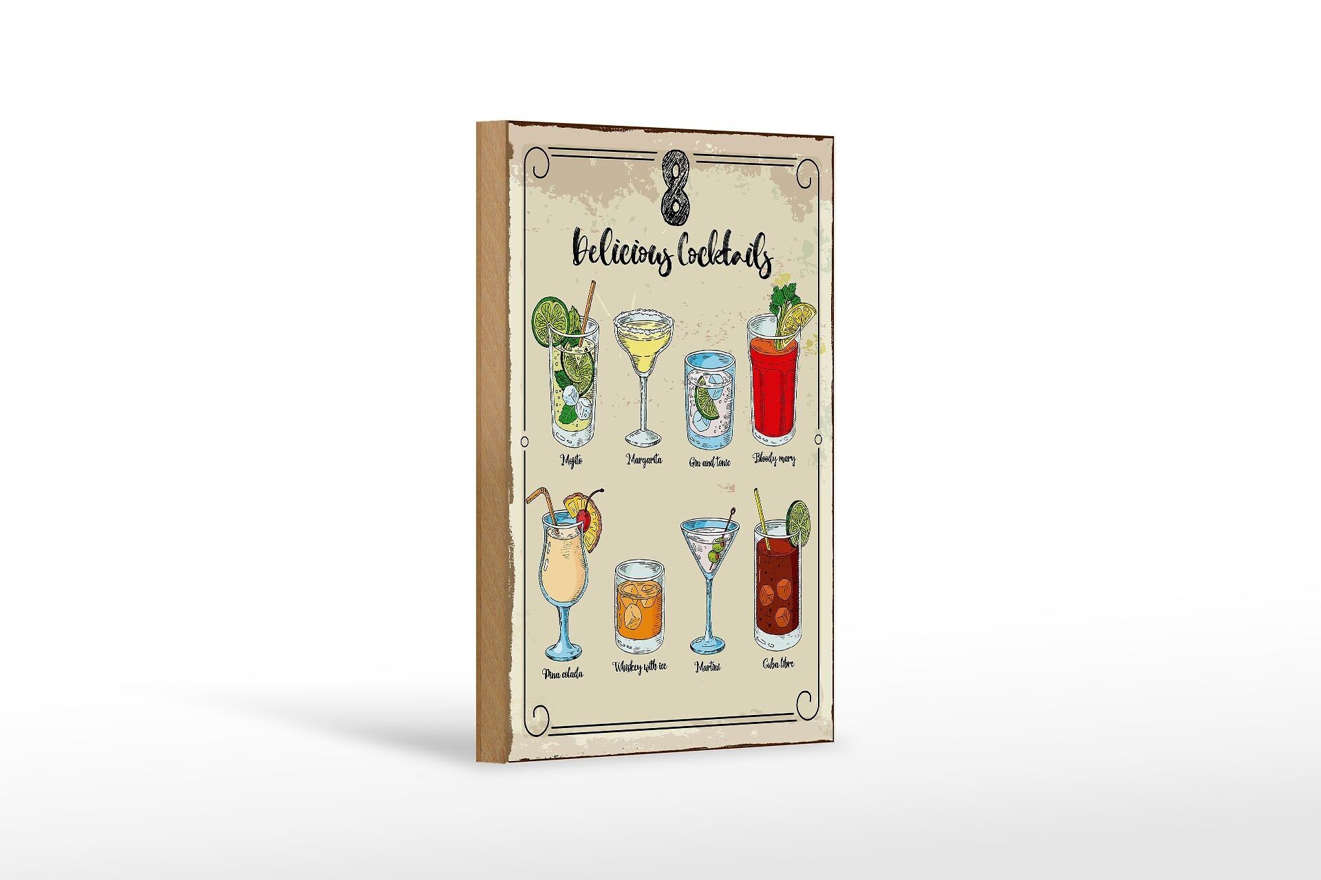Holzschild Spruch Cocktails Mojito Martini Margarita 12x18 cm