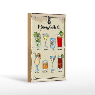 Wooden sign saying Cocktails Mojito Martini Margarita 12x18 cm