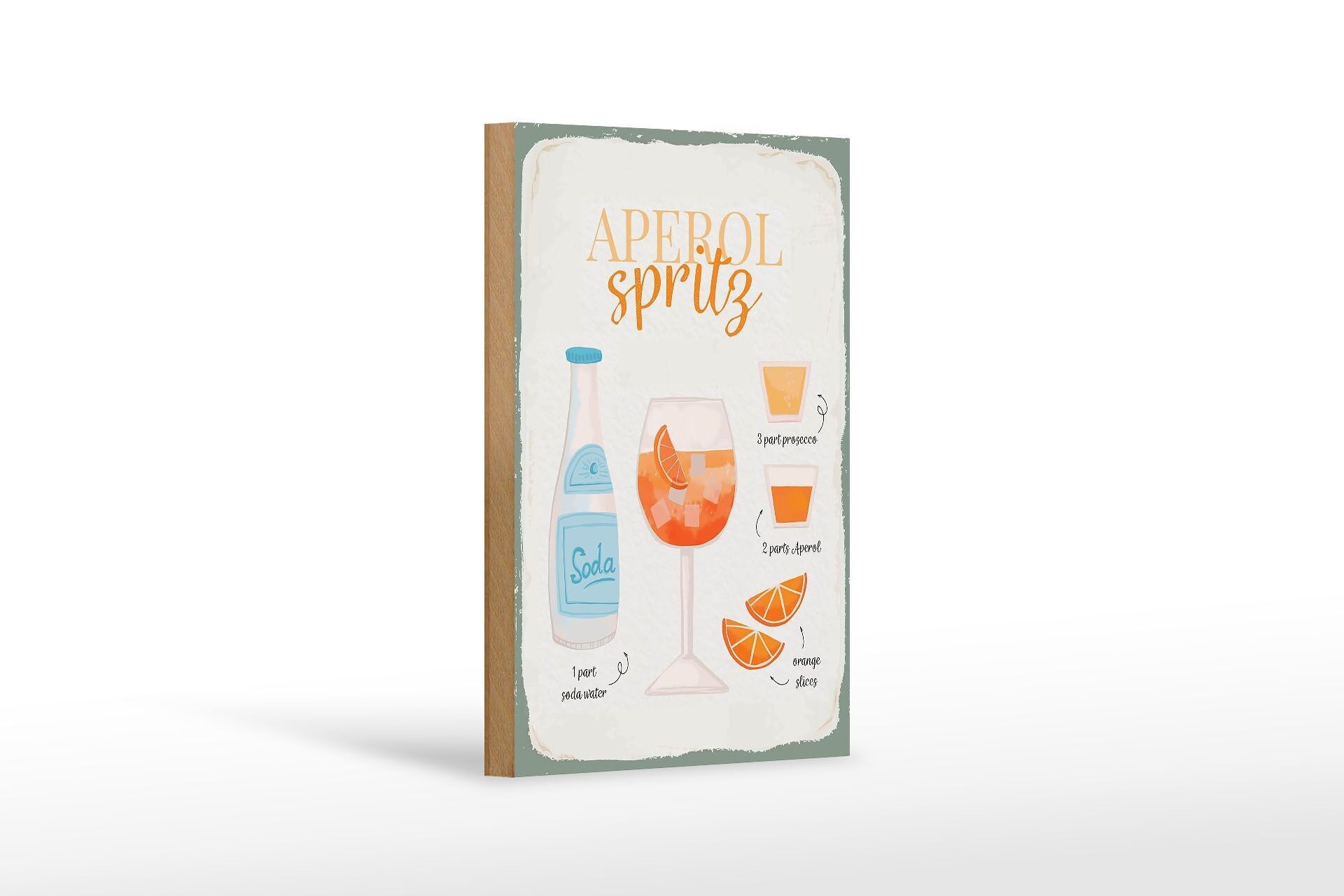 Letrero de madera receta Receta Cóctel Aperol Spritz 12x18 cm decoración