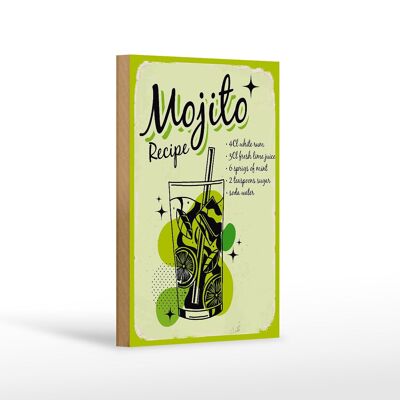 Letrero de madera receta Mojito Cóctel Receta bebida 12x18 cm decoración