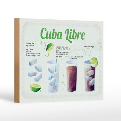 Cartello in legno ricetta Ricetta Cocktail Cuba Libre 18x12 cm decorazione