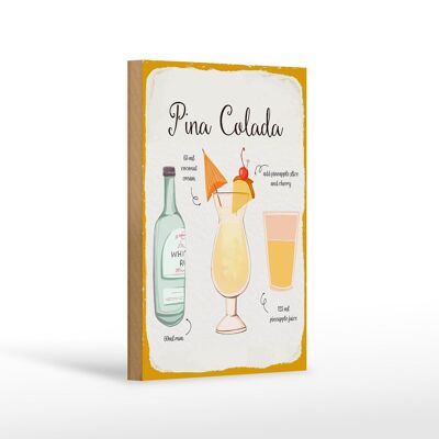 Holzschild Rezept Pina Colada Cocktail 12x18cm Dekoration