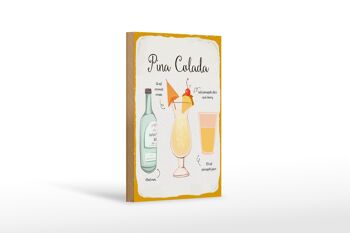 Panneau en bois recette cocktail Pina Colada 12x18cm décoration 1