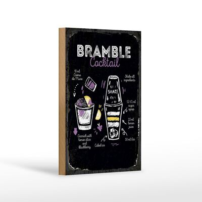 Panneau en bois Recette Bramble Cocktail Recipe 12x18 cm cadeau