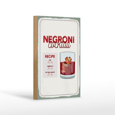 Panneau en bois recette Negron Cocktail Recipe GIN 12x18 cm décoration