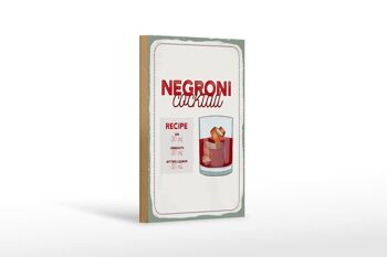 Panneau en bois recette Negron Cocktail Recipe GIN 12x18 cm décoration 1