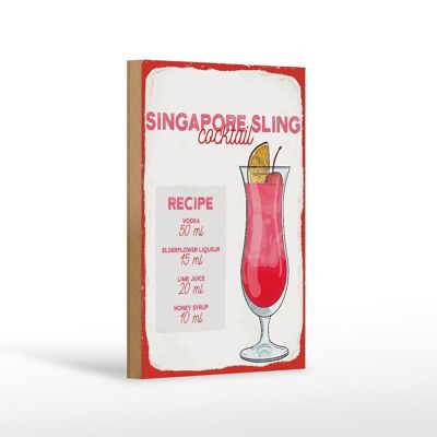 Letrero de madera Receta Singapore Sling Cocktail Recipe 12x18 cm