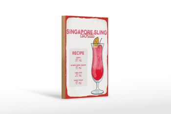 Panneau en bois recette Singapore Sling Cocktail Recipe 12x18 cm 1
