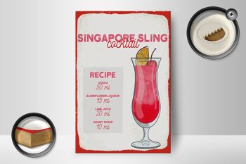 Panneau en bois recette Singapore Sling Cocktail Recipe 12x18 cm 2