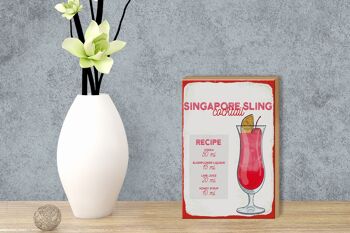 Panneau en bois recette Singapore Sling Cocktail Recipe 12x18 cm 3