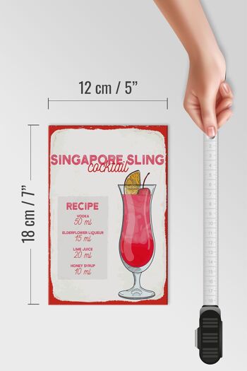 Panneau en bois recette Singapore Sling Cocktail Recipe 12x18 cm 4