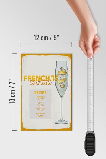 Panneau en bois recette French 75 Cocktail Recipe 12x18 cm décoration 4