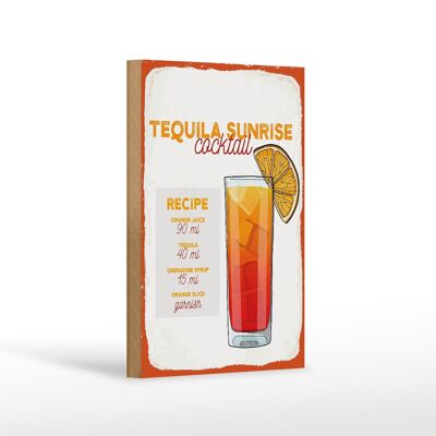 Letrero de madera receta Receta Cóctel Tequila Sunrise 12x18 cm