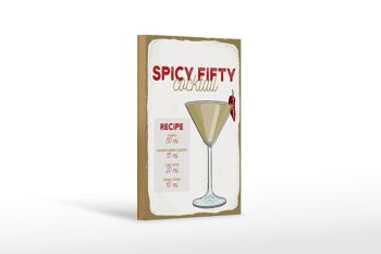 Panneau en bois Recette Spicy Fifty Cocktail Recipe 12x18 cm décoration 1