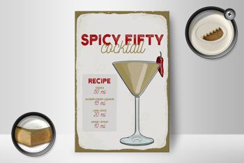 Panneau en bois Recette Spicy Fifty Cocktail Recipe 12x18 cm décoration 2