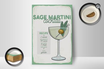 Panneau en bois recette Sauge Martini Cocktail Recette 12x18 cm décoration 2