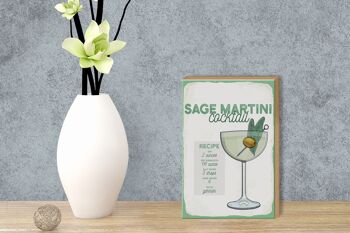 Panneau en bois recette Sauge Martini Cocktail Recette 12x18 cm décoration 3