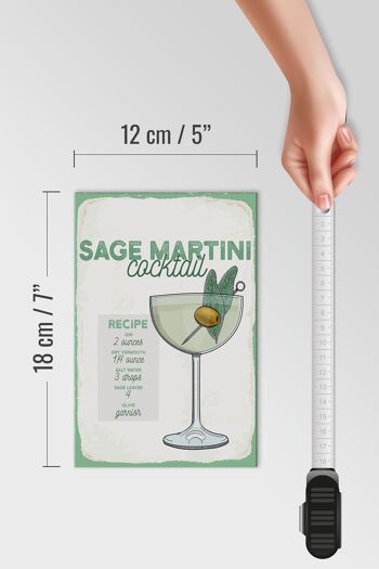 Panneau en bois recette Sauge Martini Cocktail Recette 12x18 cm décoration 4