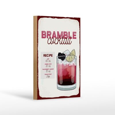 Letrero de madera receta Bramble Cocktail Recipe Gin 12x18 cm decoración